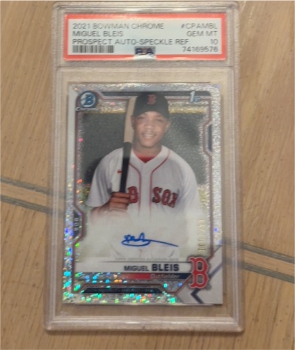 2021 Bowman Chrome #CPAMBL Miguel Bleis Prospect Auto Speckle Refractor — front