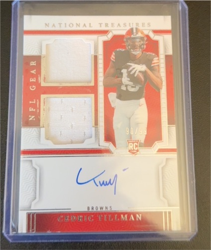 2023 Panini National Treasures #90 Cedric Tillman NFL Gear Dual Patch Rookie Auto — front