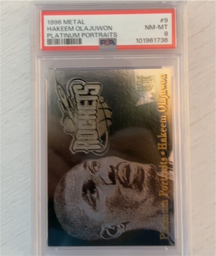 1996 Metal #9 Hakeem Olajuwon Platinum Portraits — front