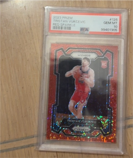 2023 Panini Prizm #126 Tristan Vukcevic Red Sparkle — front