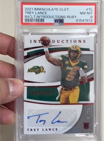 2021 Panini Immaculate Collegiate Introductions Ruby #TL Trey Lance — front