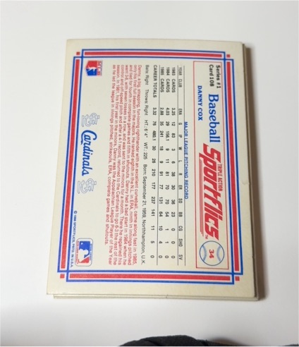 1986 Sportflics #34 Danny Cox — front