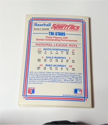 1980 Sportflics Series 1 #62 Tri-Stars Keith Hernandez Dale Murphy Mike Schmidt — front