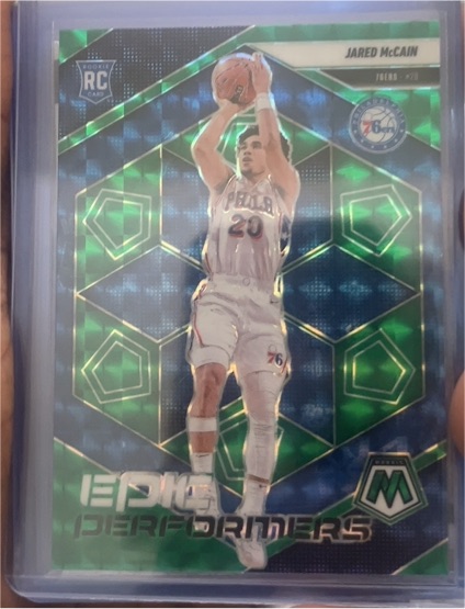 2024-25 Panini Mosaic #13 Jared McCain Epic Performers Green Mosaic Rookie — front