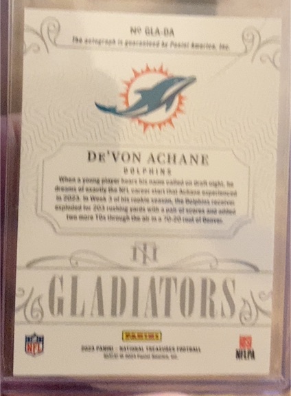 2023 Panini National Treasures Gladiators #GLA-DA De'Von Achane — front