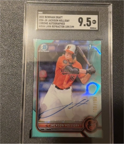 2022 Bowman Draft Chrome Aqua Lava Refractor Autograph #159 Jackson Holliday — front