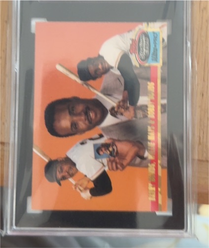 1993 Stadium Club Ultra-Pro #1 Barry Bonds Willie Mays Bobby Bonds — front