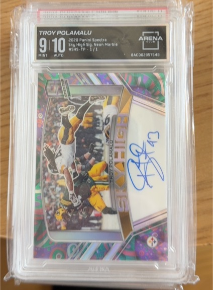 2020 Panini Spectra Sky High Sig. Neon Marble #SHS-TP Troy Polamalu — front