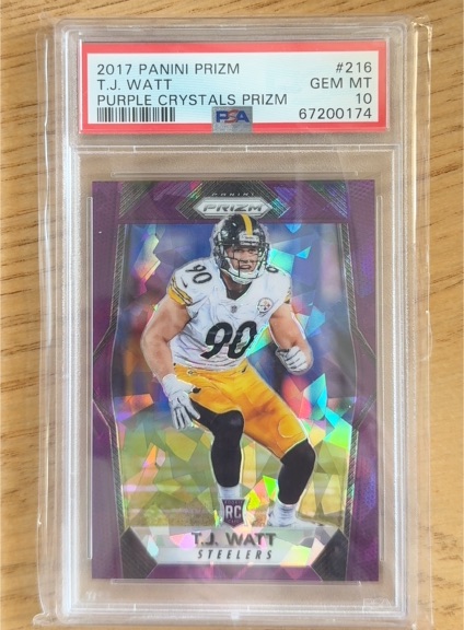 2017 Panini Prizm #216 T.J. Watt Purple Crystals Prizm — front