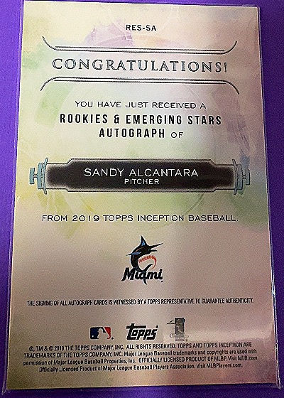 2019 Topps Inception Rookies & Emerging Stars Autograph Sandy Alcantara — front