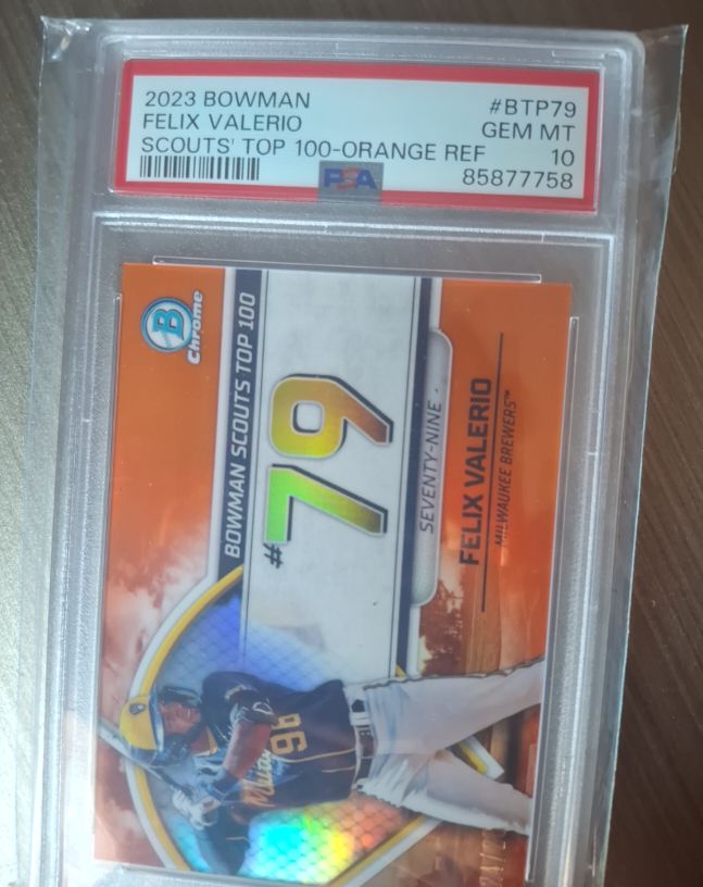 2023 Bowman Chrome #BTP79 Felix Valerio Scouts' Top 100 Orange Refractor — front