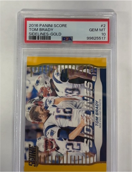 2016 Panini Score #2 Tom Brady Sidelines Gold — front