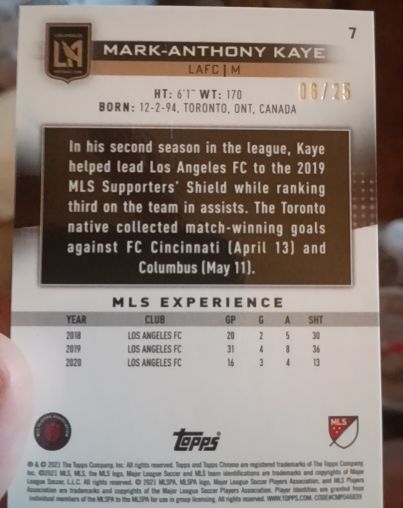 2021 Topps MLS #7 Mark-Anthony Kaye — front