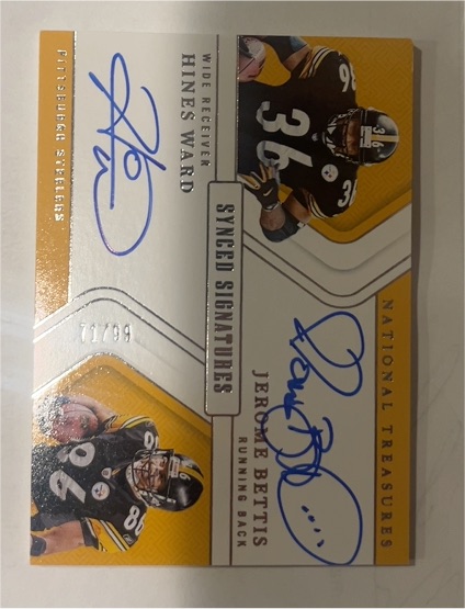 2024 National Treasures Jerome Bettis Hines Ward Dual Auto /99 — front