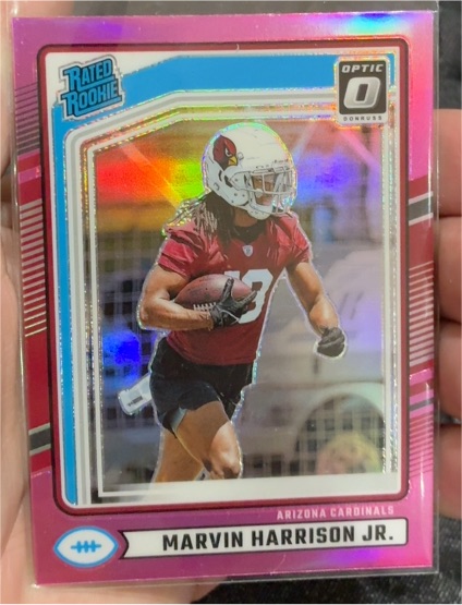 2024 Panini Donruss Rated Rookie #393 Marvin Harrison Jr. Optic Preview Pink Prizm — front