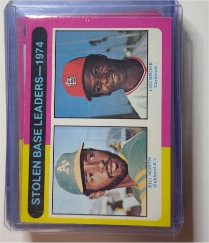 1975 Topps #309 1974 Stolen Base Leaders Bill North Lou Brock — front