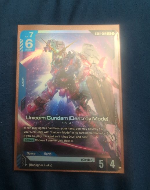 2025 Gundam Card Game GD01-002 Unicorn Gundam (Destroy Mode) — front