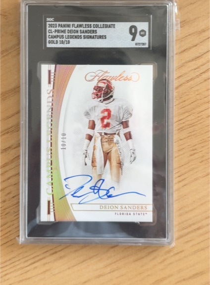 2023 Panini Flawless Collegiate CL-Prime Deion Sanders Campus Legends Signatures Gold 10/10 — front