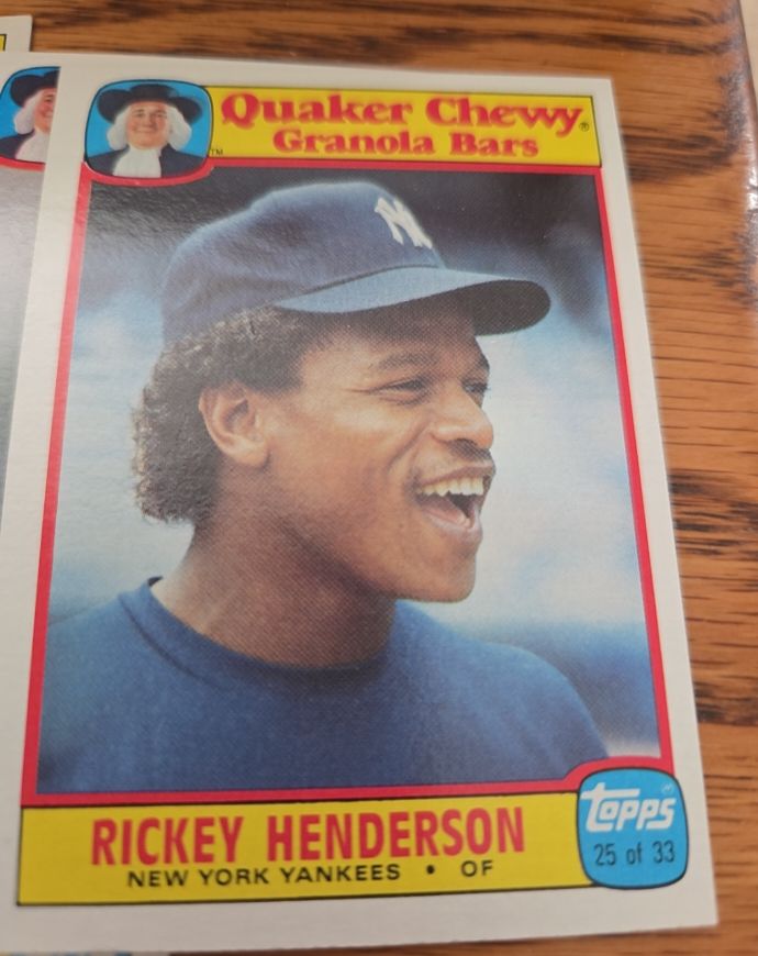 1986 Topps Quaker Chewy Granola Bars #25 Rickey Henderson — front
