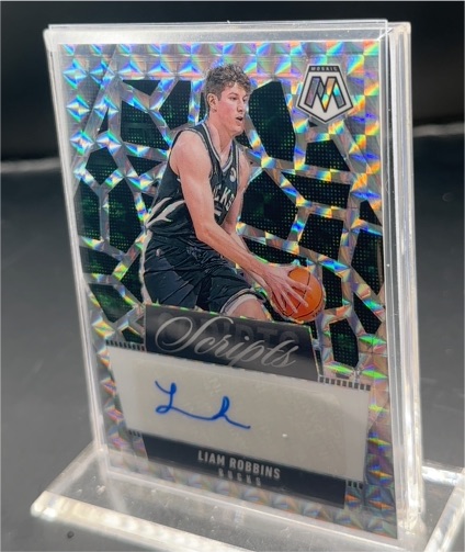 2024-25 Panini Mosaic Basketball #MSLRM Liam Robbins Mosaic Scripts Silver Prizm — front