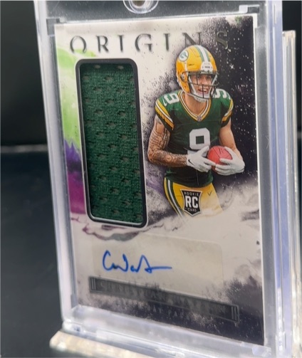 2022 Panini Origins #170 Christian Watson Rookie Patch Auto — front
