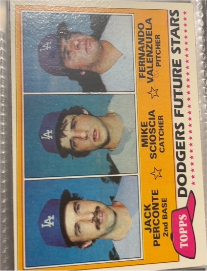 1981 Topps #302 Dodgers Future Stars Fernando Valenzuela, Mike Scioscia, Jack Perconte — front