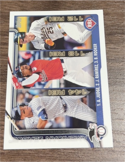 2025 Topps Series 1 #29 American League RBI Leaders Aaron Judge / Jose Ramirez / Brent Rooker — front