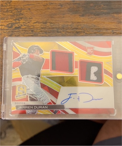 2022 Panini Chronicles Spectra Rookie Dual Jersey Auto #RDJA-JD Jarren Duran — front