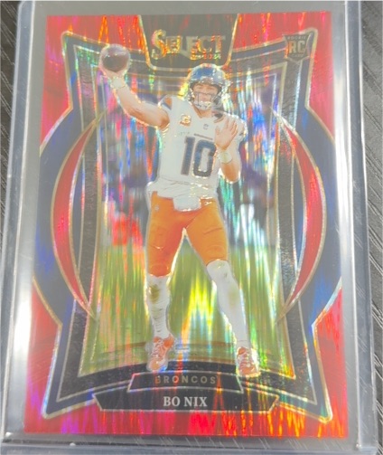 2024 Panini Select #30 Bo Nix Red & Blue Shock Prizm Rookie — front