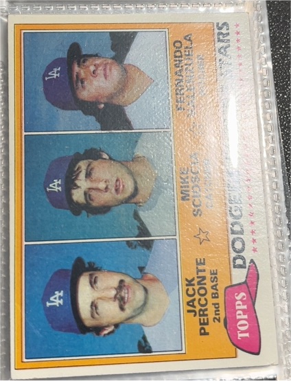 1981 Topps #302 Jack Perconte / Mike Scioscia / Fernando Valenzuela — front