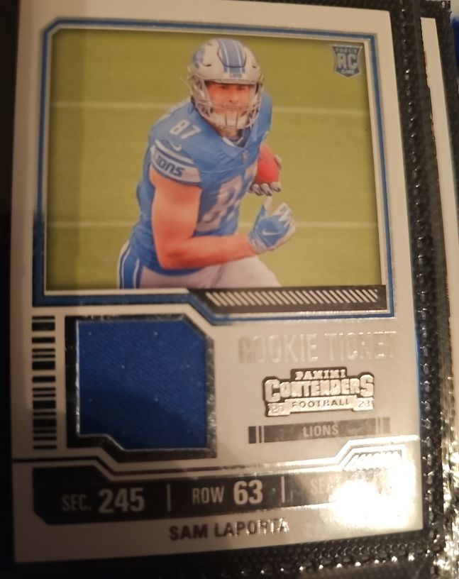 2023 Panini Contenders #TS30 Sam LaPorta Rookie Ticket Swatch — front