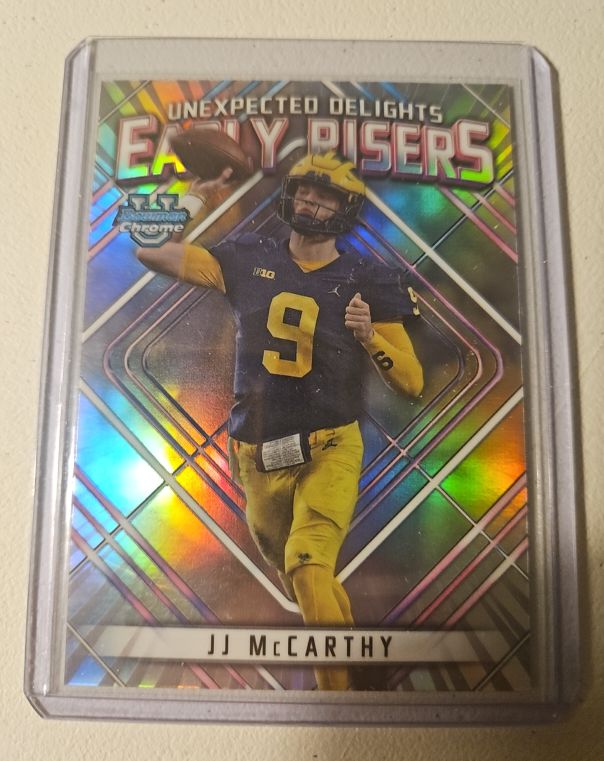 2023 Bowman Chrome University #ER-3 JJ McCarthy Unexpected Delights Early Risers — front