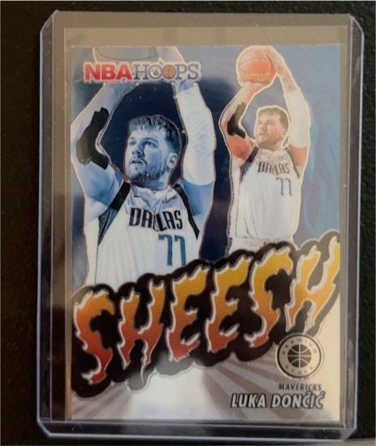 2023-24 Panini NBA Hoops Premium Stock #16 Luka Doncic Sheesh Silver Prizm — front