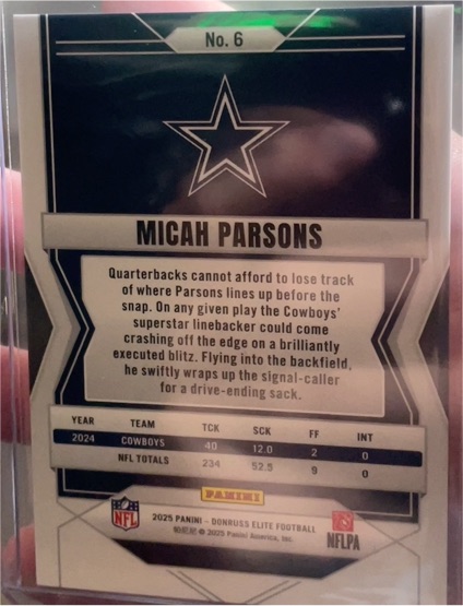 2025 Panini Donruss Elite Football #6 Micah Parsons — front