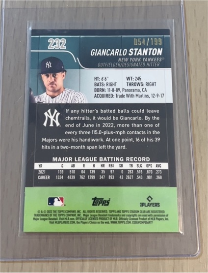 2022 Topps Stadium Club #232 Giancarlo Stanton — front