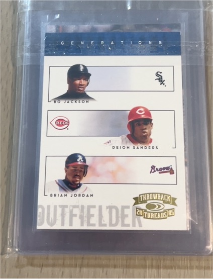 2005 Donruss Throwback Threads Generations G-20 Bo Jackson, Deion Sanders, Brian Jordan — front