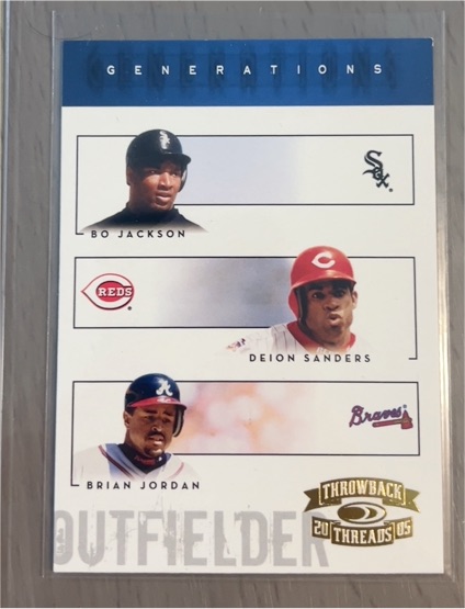 2005 Donruss Throwback Threads Generations #G-12 Bo Jackson / Deion Sanders / Brian Jordan — front