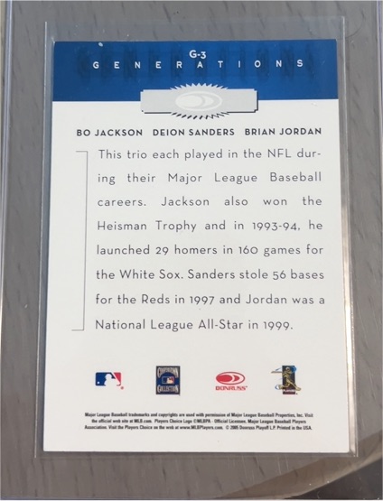 2005 Donruss G-3 Generations #G-3 Bo Jackson Deion Sanders Brian Jordan — front