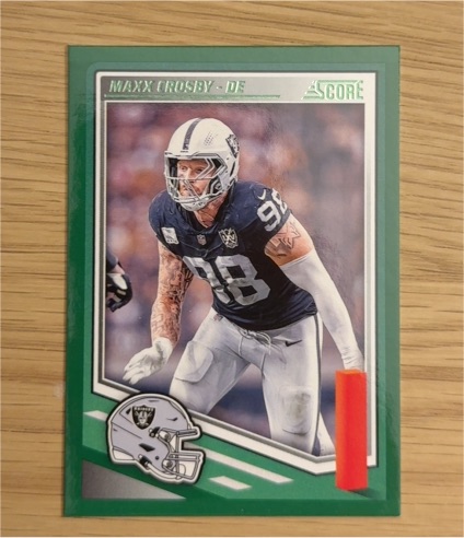 2025 Panini Score #205 Maxx Crosby Green Parallel — front
