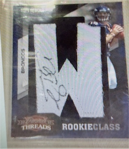 2010 Panini Threads Rookie Class Tim Tebow Letterman Patch Auto — front