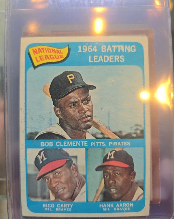 1965 Topps #2 NL Batting Leaders Bob Clemente Rico Carty Hank Aaron — front