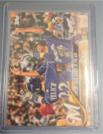 2018 Topps Update #US65 Throw Your Hands In The Air Christian Yelich Lorenzo Cain — front