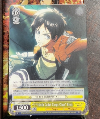 Weiss Schwarz 2020 AOT/S35-E017 "104th Cadet Corps Class" Eren — front