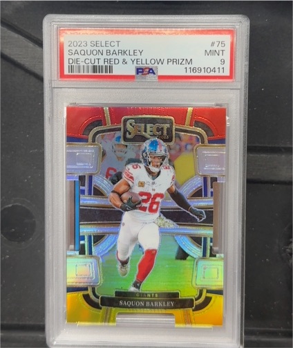 2023 Panini Select #75 Saquon Barkley Die-Cut Red & Yellow Prizm — front