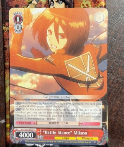 Weiss Schwarz AOT/S35-E077 "Battle Stance" Mikasa — front