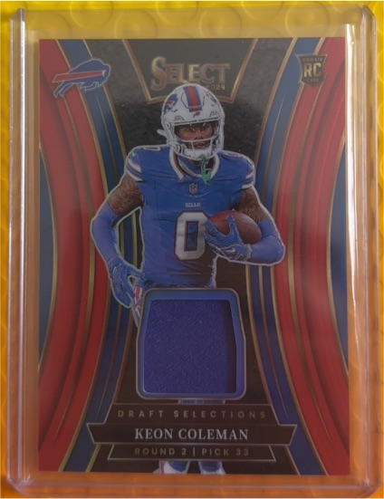 2024 Panini Select #DSM-KCN Keon Coleman Draft Selections Memorabilia Red Prizm — front