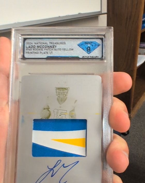 2024 National Treasures Ladd McConkey Rookie Patch Yellow Printing Plate — front