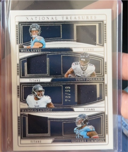 2024 Panini National Treasures #76 Will Levis/Tony Pollard/Harold Landry/Jeffery Simmons Quad Patch — front
