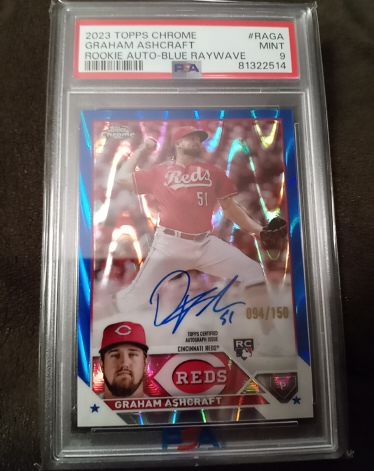 2023 Topps Chrome #RA-GA Graham Ashcraft Rookie Auto Blue Raywave — front