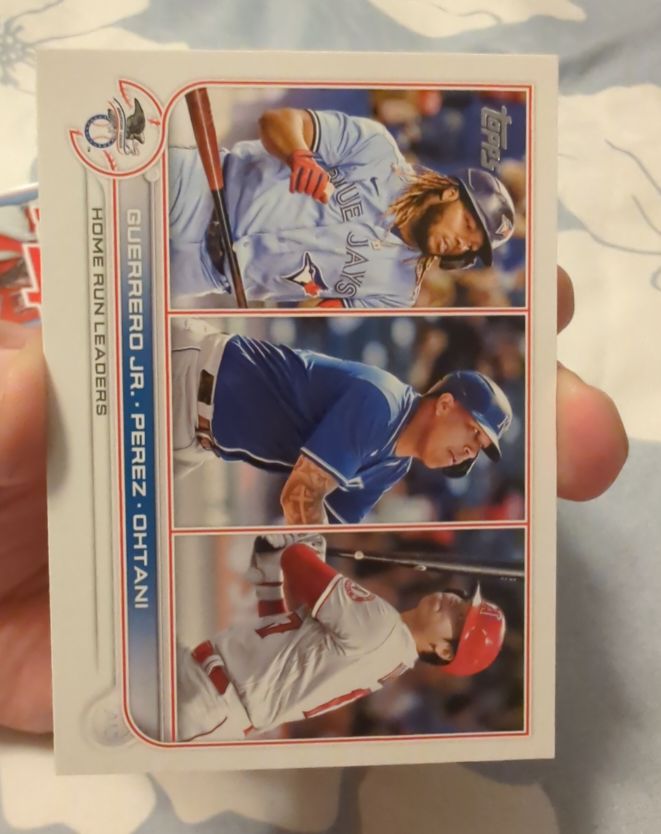 2022 Topps #48 Vladimir Guerrero Jr./Salvador Perez/Shohei Ohtani — front